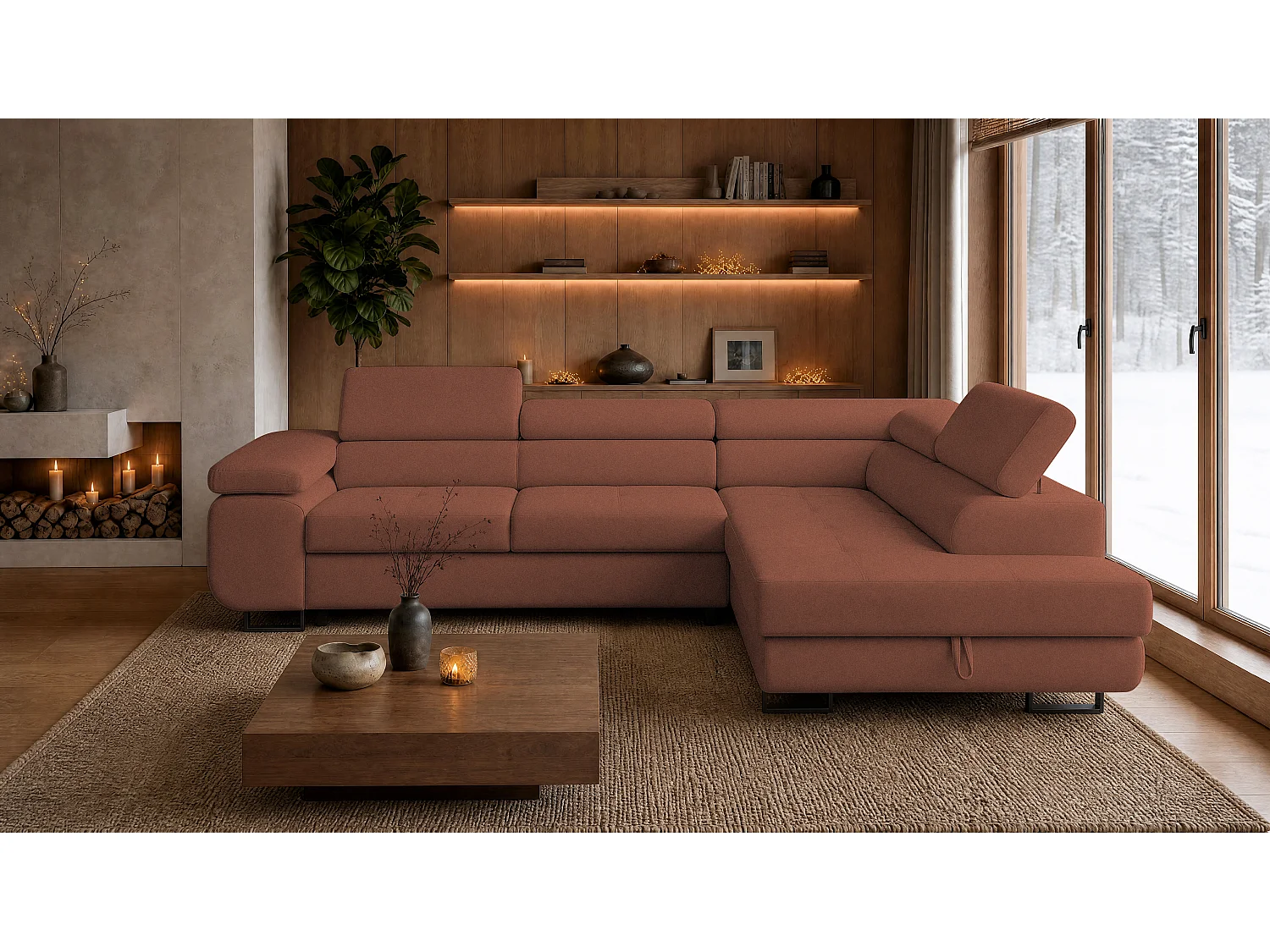 ECKSOFA Velmo mit Bettkasten und Schlaffunktion, verstellbaren Kopfstützen, in L-Form