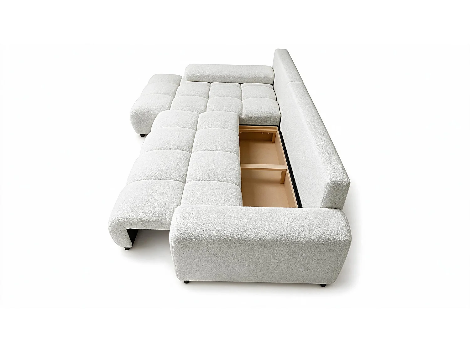 ECKSOFA Ovia mit Bettkasten und Schlaffunktion, Bouclé-Stoff in L-Form