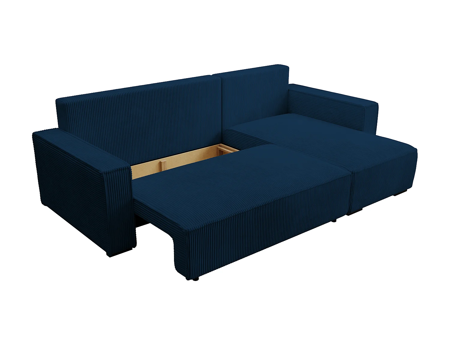 ECKSOFA CUDDY L, Eckcouch in L-Form mit Schlaffunktion und Bettkasten, Farbe: Blau, Cordstoff, Ottomane Rechts
