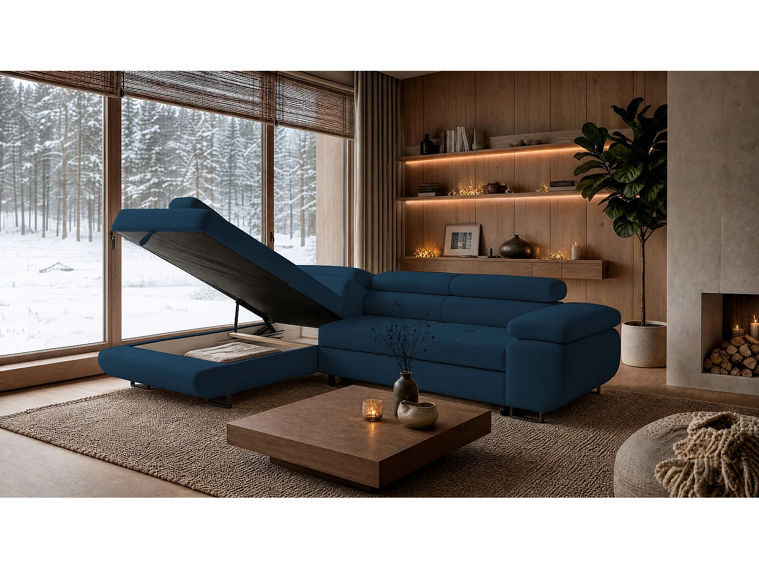 ECKSOFA Velmo mit Bettkasten und Schlaffunktion, verstellbaren Kopfstützen, in L-Form