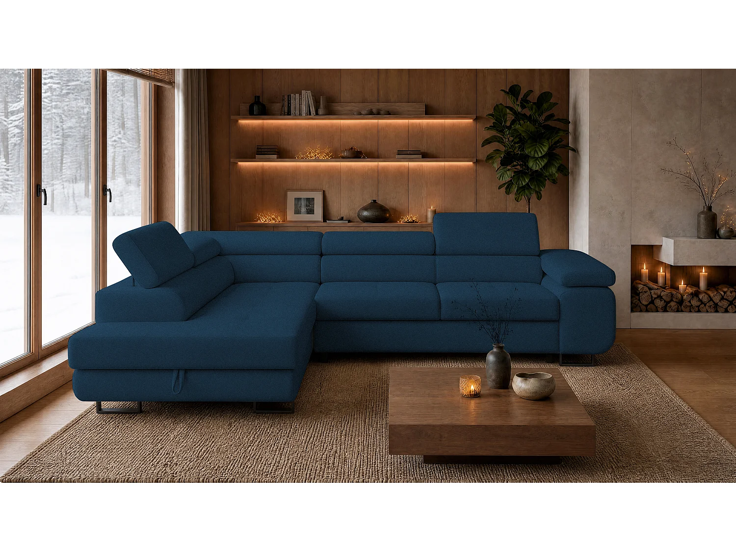 ECKSOFA Velmo mit Bettkasten und Schlaffunktion, verstellbaren Kopfstützen, in L-Form