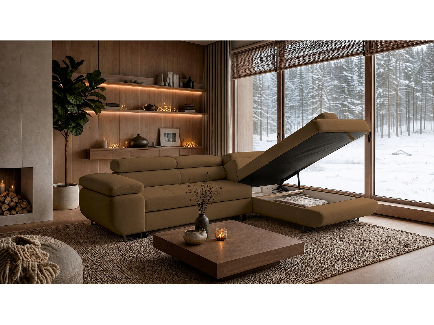 ECKSOFA Velmo mit Bettkasten und Schlaffunktion, verstellbaren Kopfstützen, in L-Form