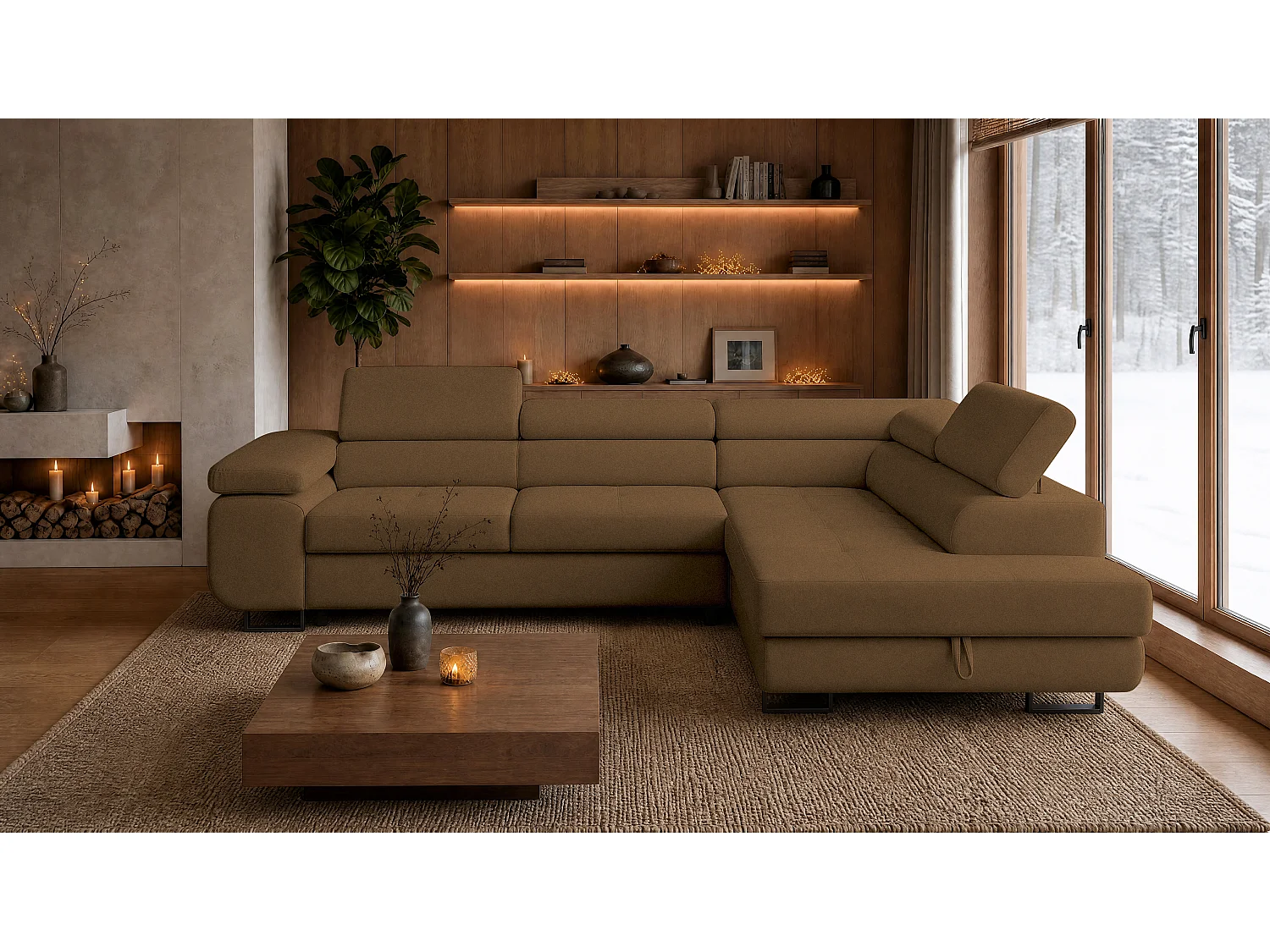 ECKSOFA Velmo mit Bettkasten und Schlaffunktion, verstellbaren Kopfstützen, in L-Form