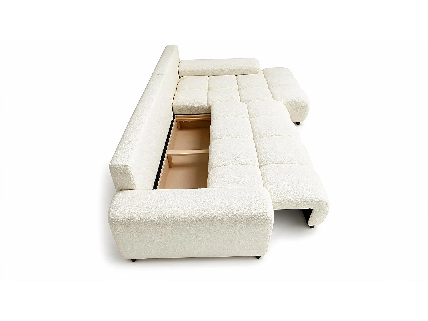 ECKSOFA Ovia mit Bettkasten und Schlaffunktion, Bouclé-Stoff in L-Form