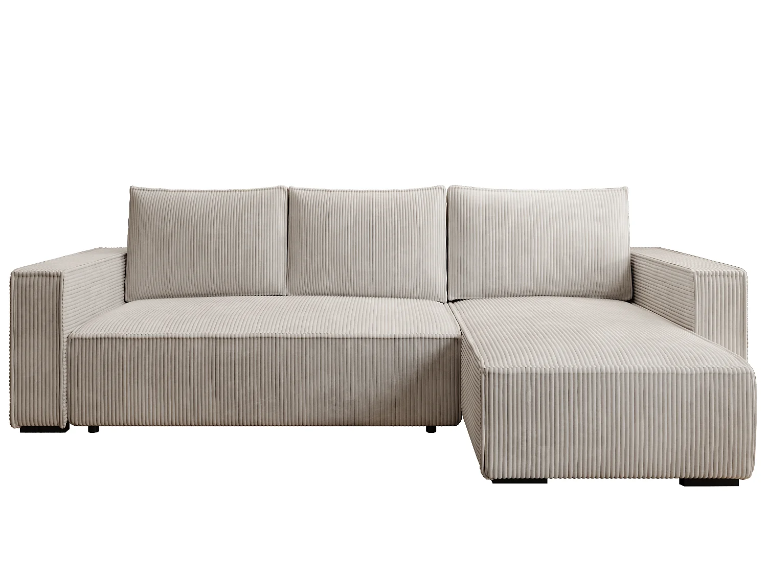 ECKSOFA CUDDY L, Eckcouch in L-Form mit Schlaffunktion und Bettkasten, Farbe: Hellgrau, Cordstoff, Ottomane Rechts