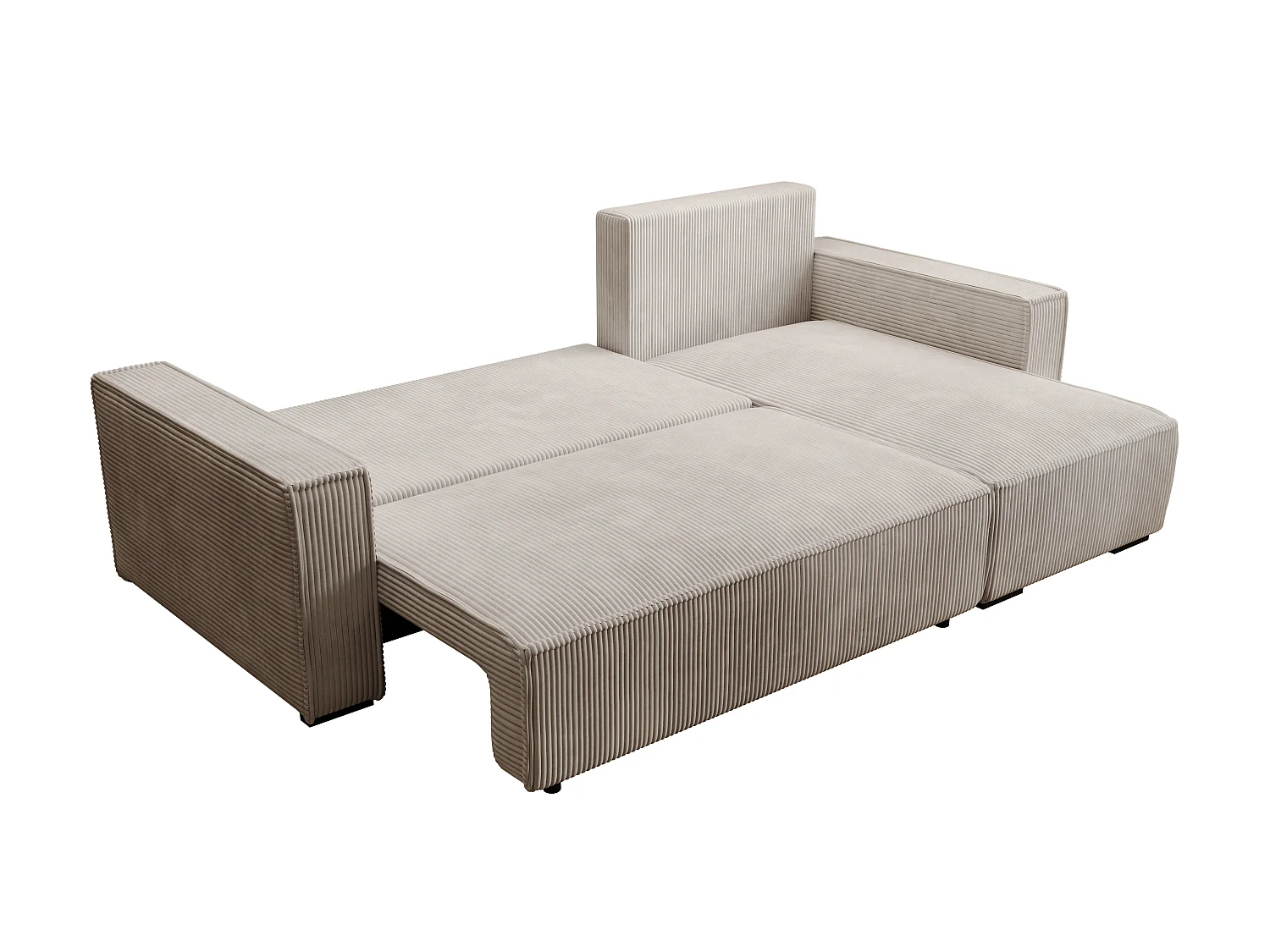 ECKSOFA CUDDY L, Eckcouch in L-Form mit Schlaffunktion und Bettkasten, Farbe: Hellgrau, Cordstoff, Ottomane Rechts
