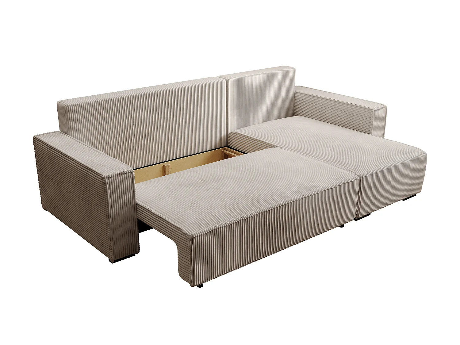 ECKSOFA CUDDY L, Eckcouch in L-Form mit Schlaffunktion und Bettkasten, Farbe: Hellgrau, Cordstoff, Ottomane Rechts