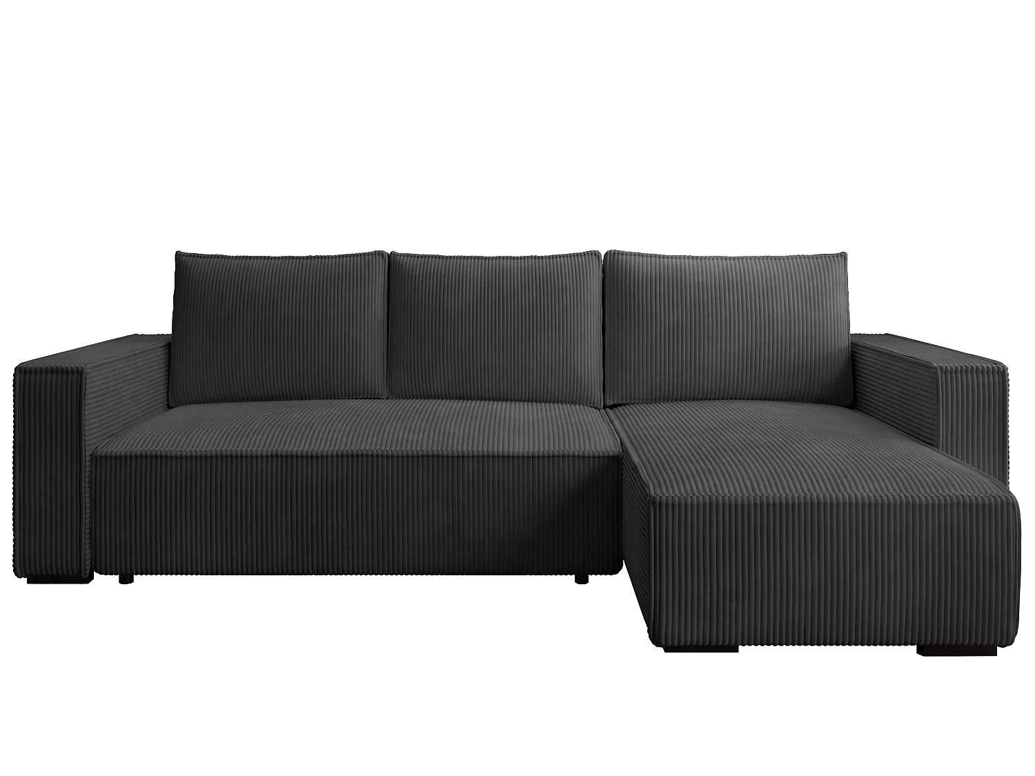 ECKSOFA CUDDY L, Eckcouch in L-Form mit Schlaffunktion und Bettkasten, Farbe: Dunkelgrau, Cordstoff, Ottomane Rechts