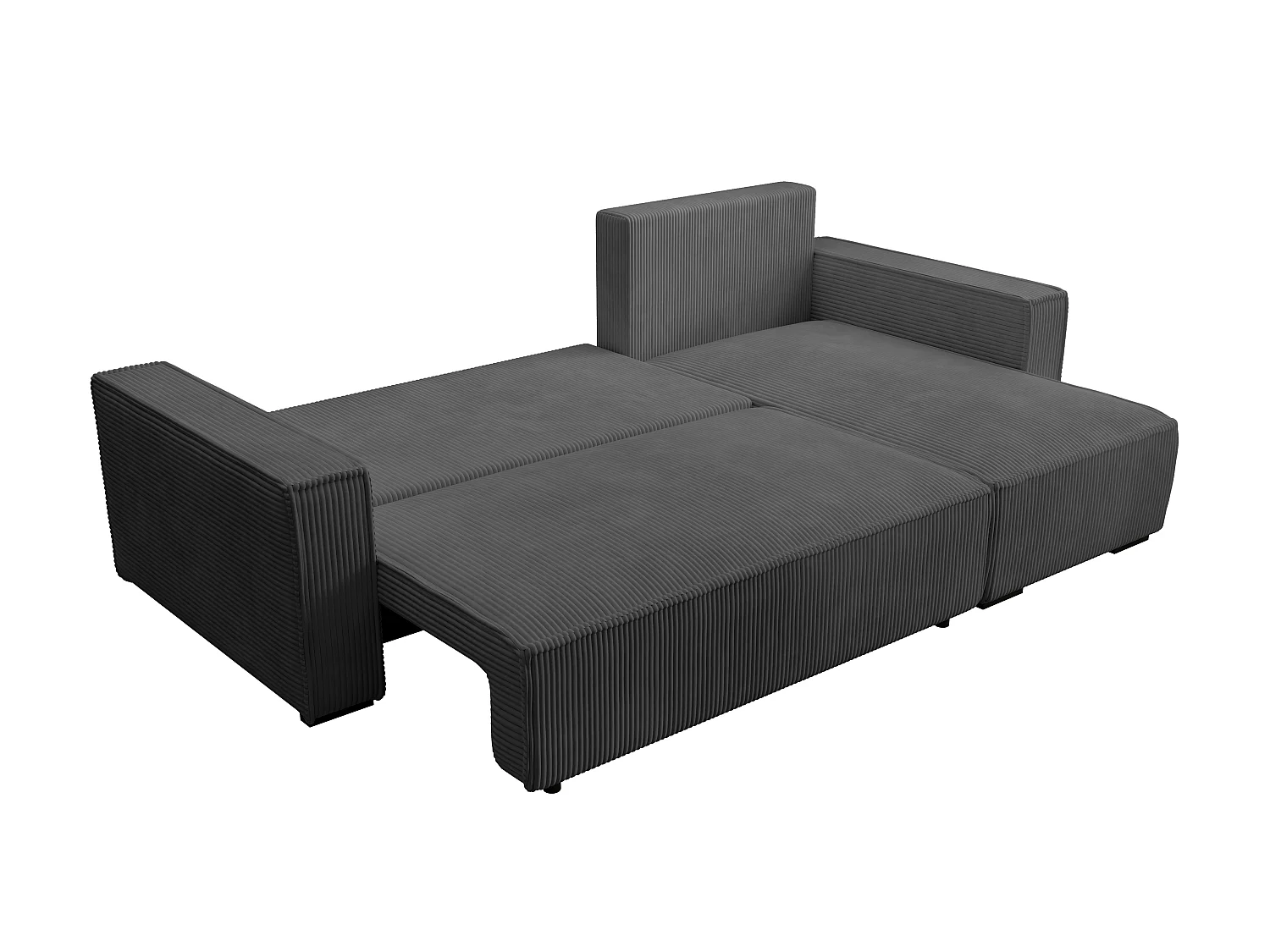 ECKSOFA CUDDY L, Eckcouch in L-Form mit Schlaffunktion und Bettkasten, Farbe: Dunkelgrau, Cordstoff, Ottomane Rechts