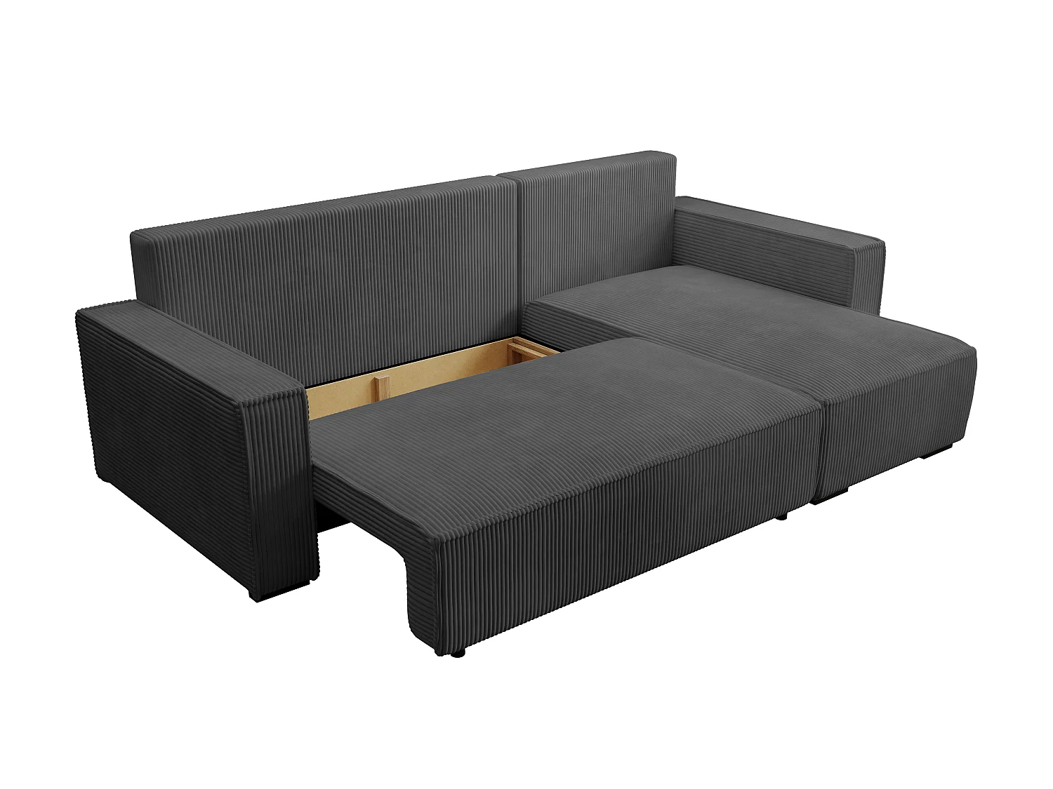 ECKSOFA CUDDY L, Eckcouch in L-Form mit Schlaffunktion und Bettkasten, Farbe: Dunkelgrau, Cordstoff, Ottomane Rechts