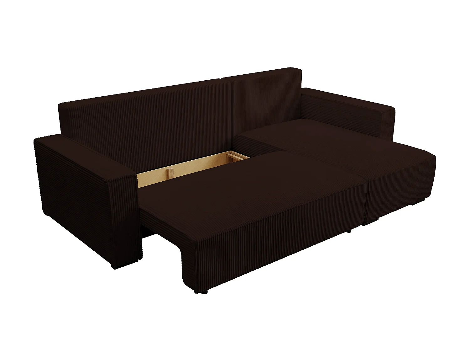 ECKSOFA CUDDY L, Eckcouch in L-Form mit Schlaffunktion und Bettkasten, Farbe: Dunkelbraun, Cordstoff, Ottomane Rechts