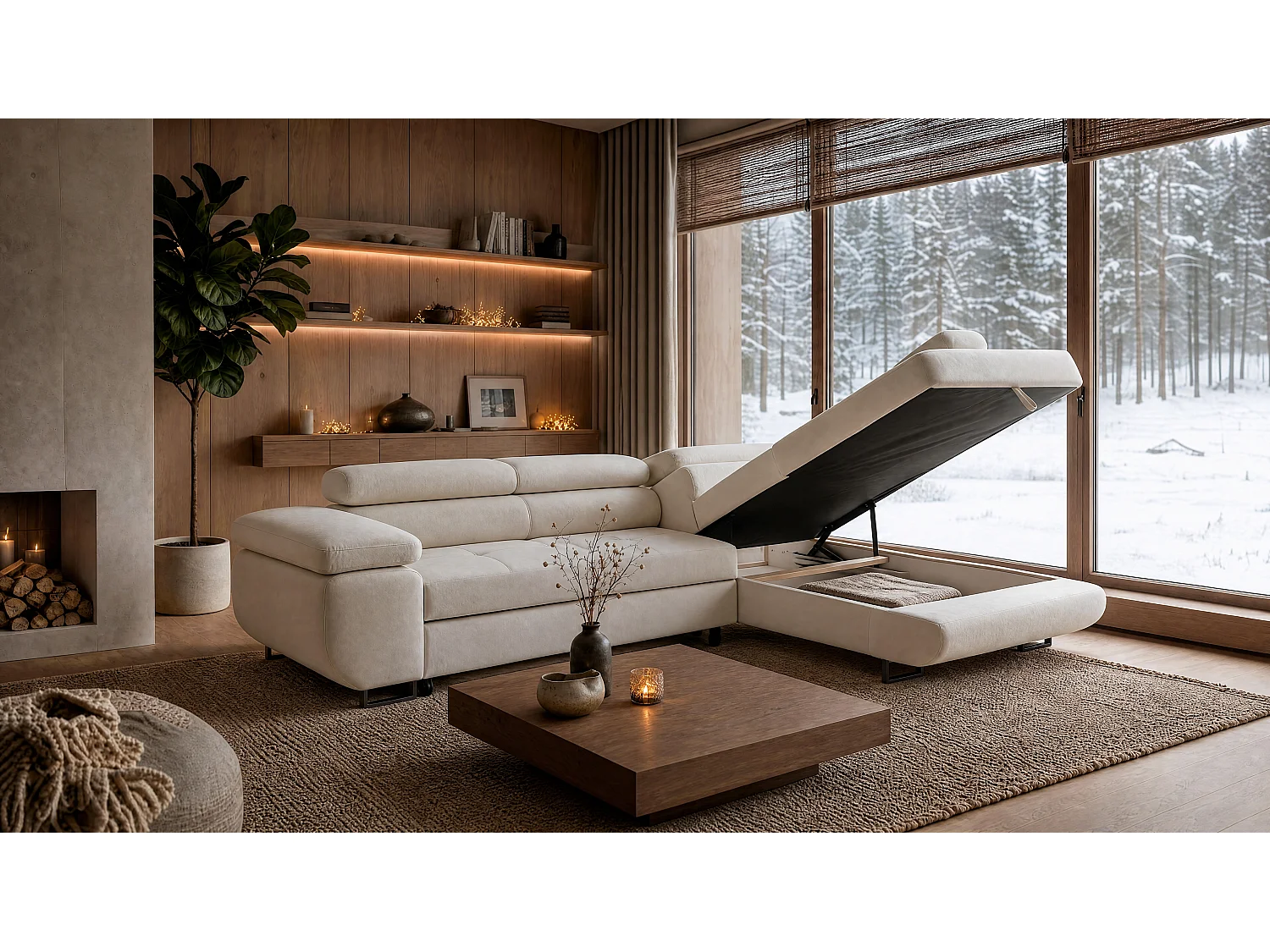 ECKSOFA Velmo mit Bettkasten und Schlaffunktion, verstellbaren Kopfstützen, in L-Form