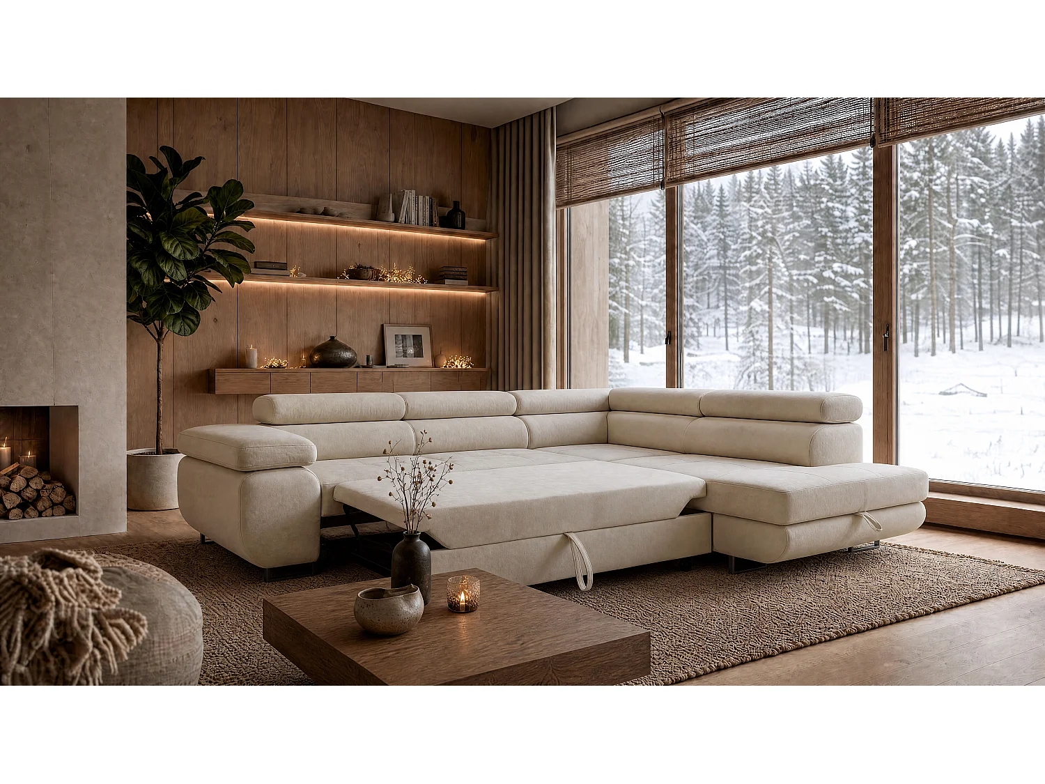 ECKSOFA Velmo mit Bettkasten und Schlaffunktion, verstellbaren Kopfstützen, in L-Form