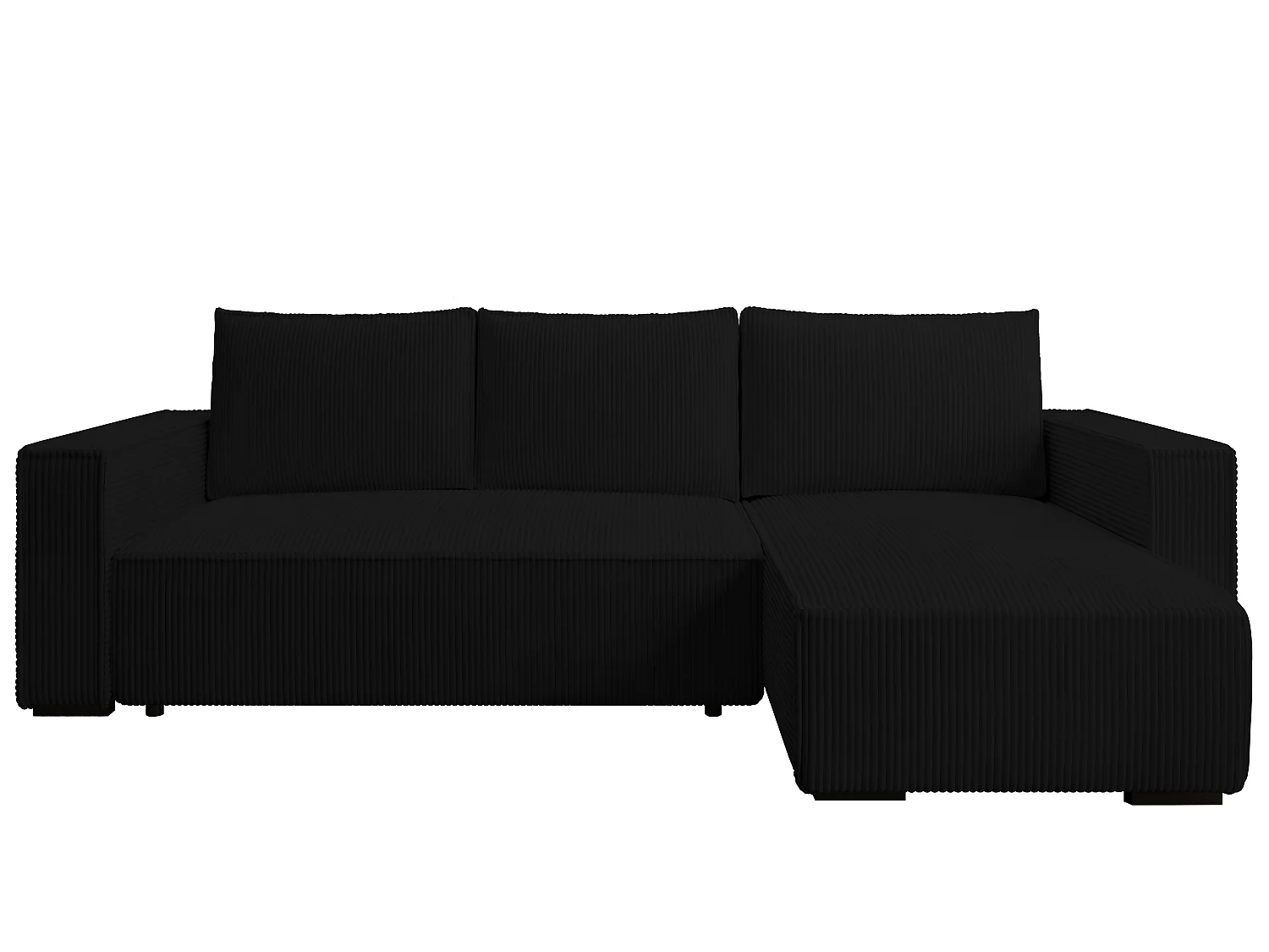 ECKSOFA CUDDY L, Eckcouch in L-Form mit Schlaffunktion und Bettkasten, Farbe: Schwarz, Cordstoff, Ottomane Rechts