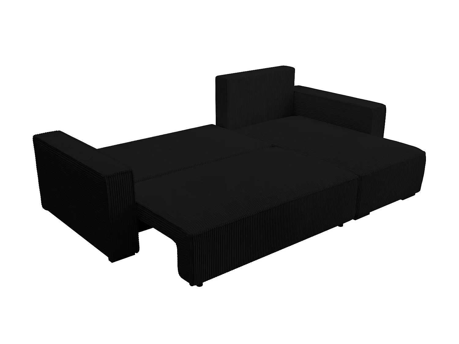 ECKSOFA CUDDY L, Eckcouch in L-Form mit Schlaffunktion und Bettkasten, Farbe: Schwarz, Cordstoff, Ottomane Rechts