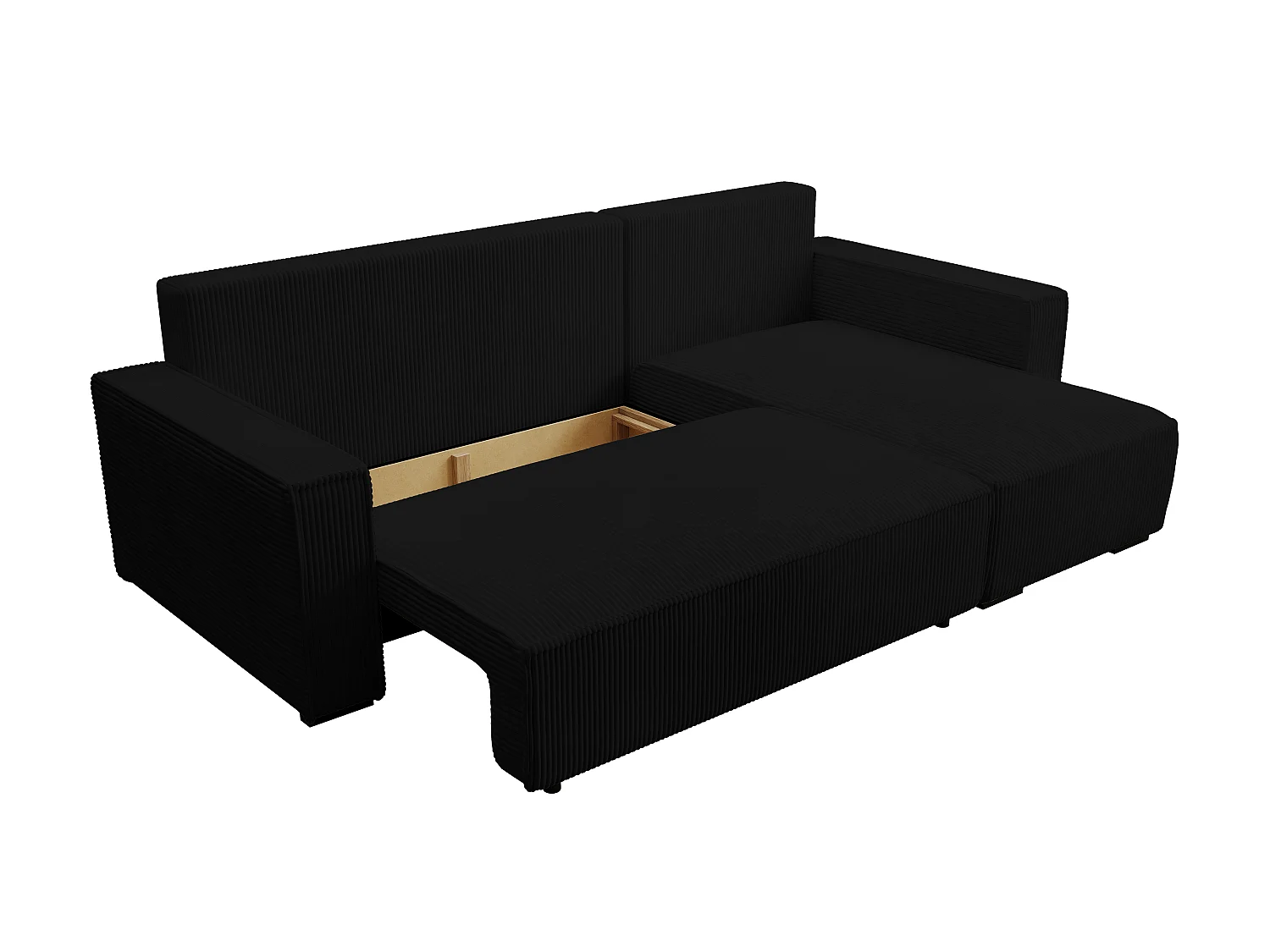 ECKSOFA CUDDY L, Eckcouch in L-Form mit Schlaffunktion und Bettkasten, Farbe: Schwarz, Cordstoff, Ottomane Rechts