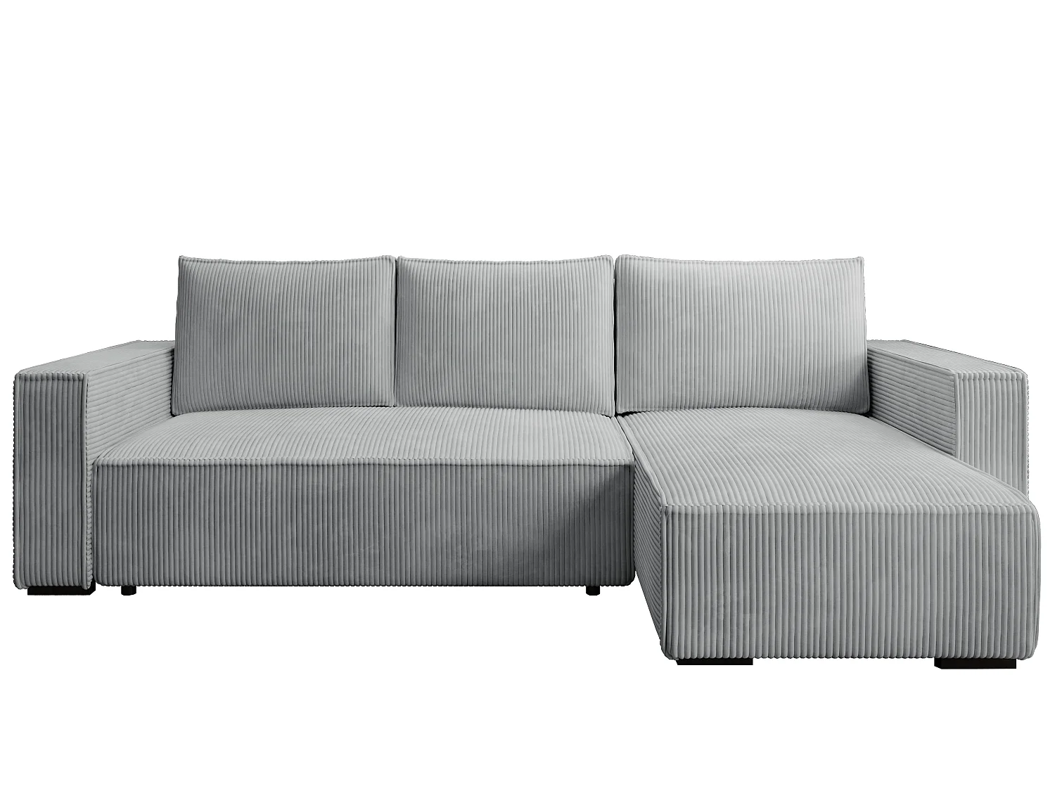 ECKSOFA CUDDY L, Eckcouch in L-Form mit Schlaffunktion und Bettkasten, Farbe: Grau, Cordstoff, Ottomane Rechts