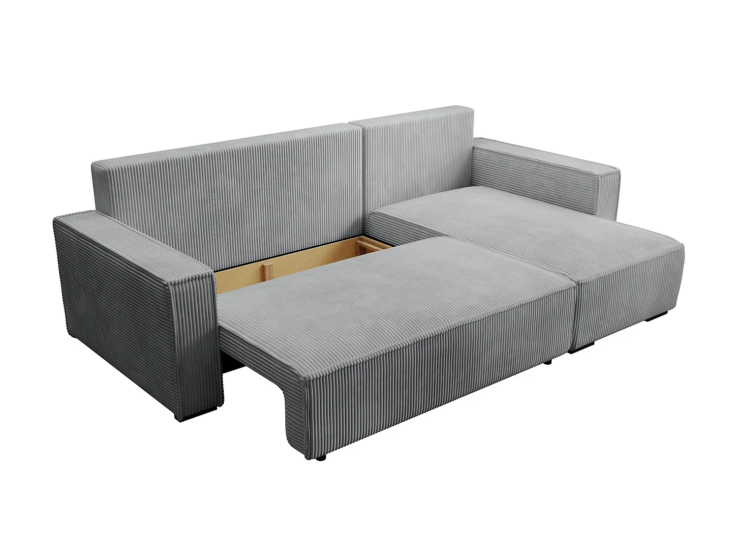 ECKSOFA CUDDY L, Eckcouch in L-Form mit Schlaffunktion und Bettkasten, Farbe: Grau, Cordstoff, Ottomane Rechts