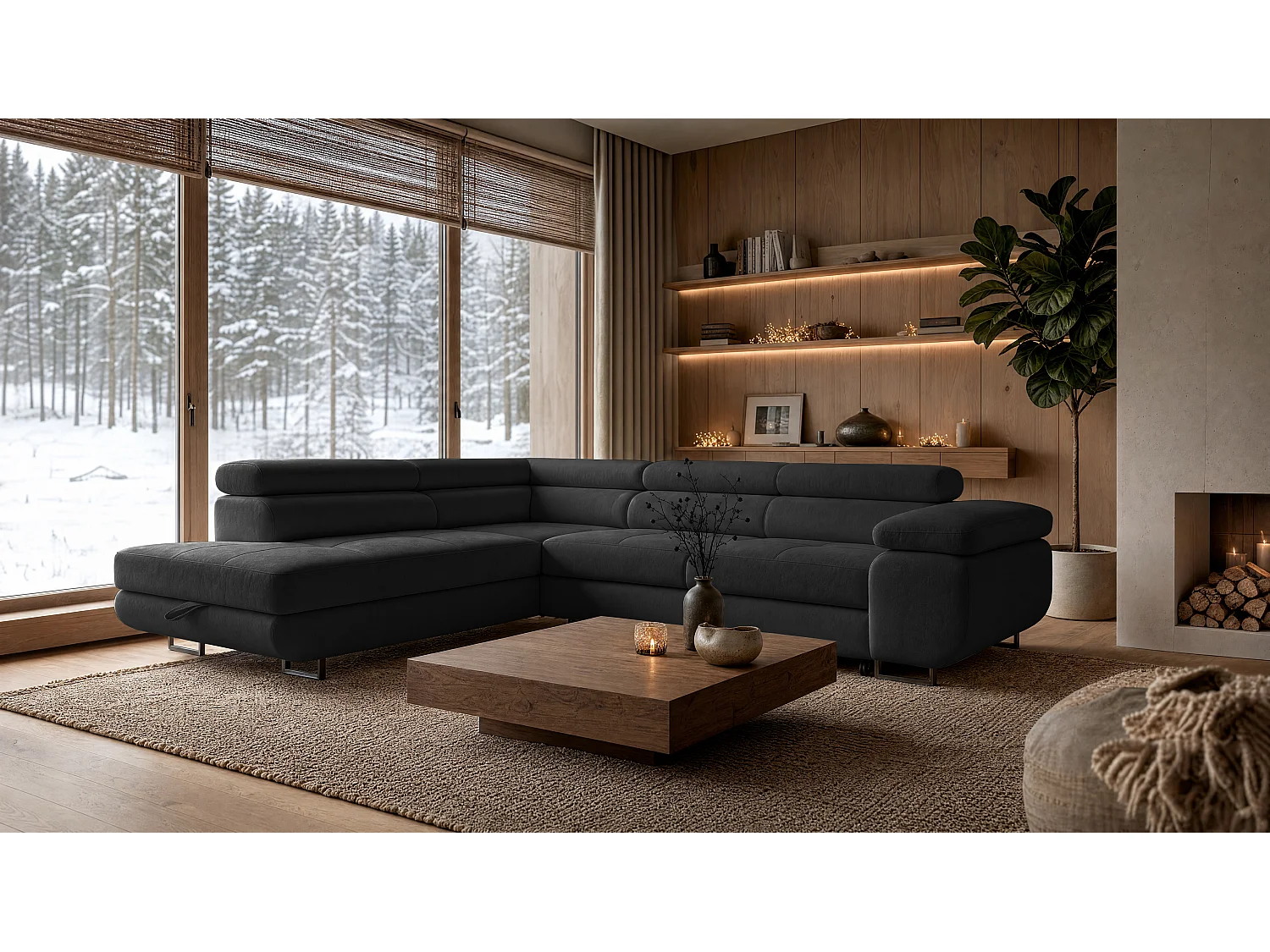 ECKSOFA Velmo mit Bettkasten und Schlaffunktion, verstellbaren Kopfstützen, in L-Form