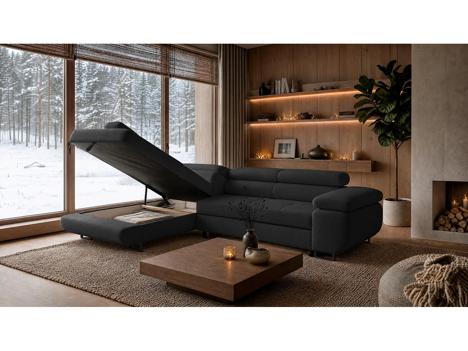 ECKSOFA Velmo mit Bettkasten und Schlaffunktion, verstellbaren Kopfstützen, in L-Form