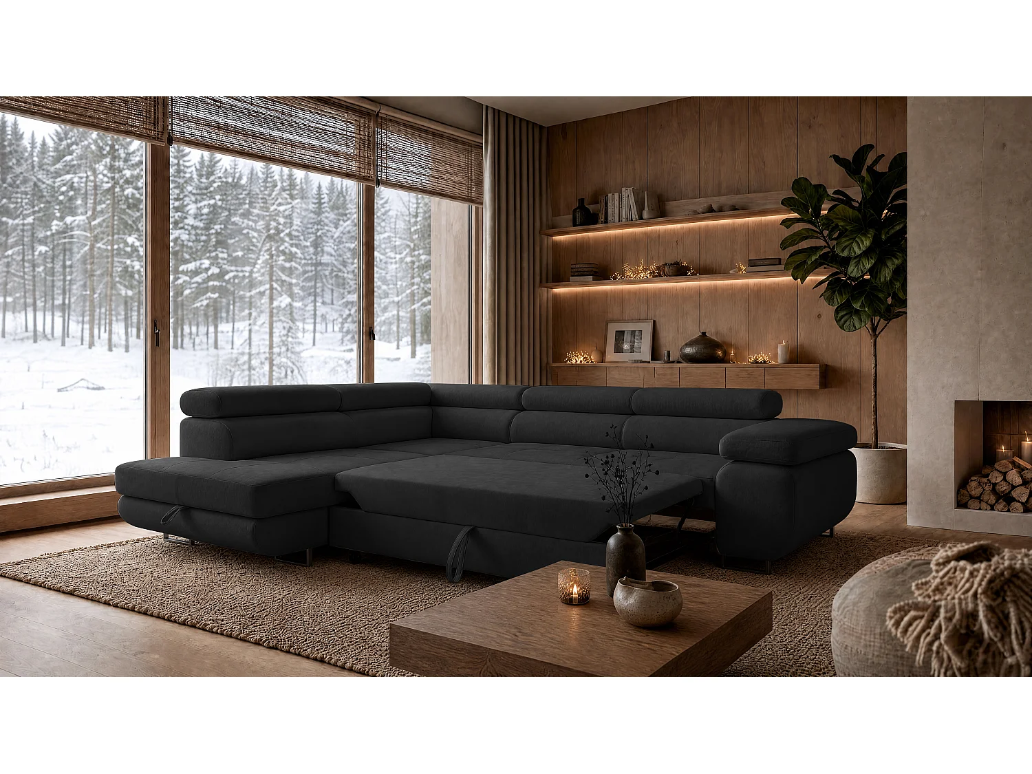 ECKSOFA Velmo mit Bettkasten und Schlaffunktion, verstellbaren Kopfstützen, in L-Form