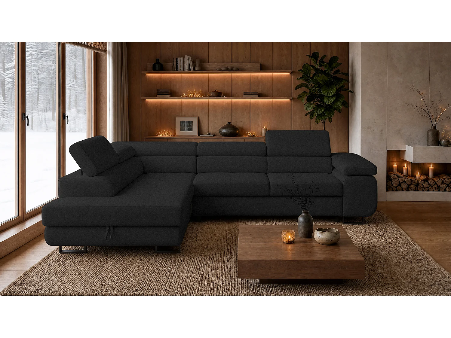 ECKSOFA Velmo mit Bettkasten und Schlaffunktion, verstellbaren Kopfstützen, in L-Form