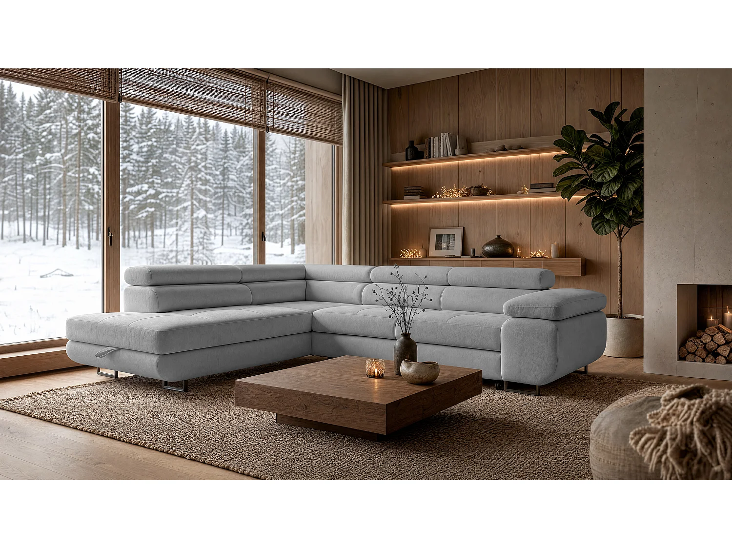 ECKSOFA Velmo mit Bettkasten und Schlaffunktion, verstellbaren Kopfstützen, in L-Form