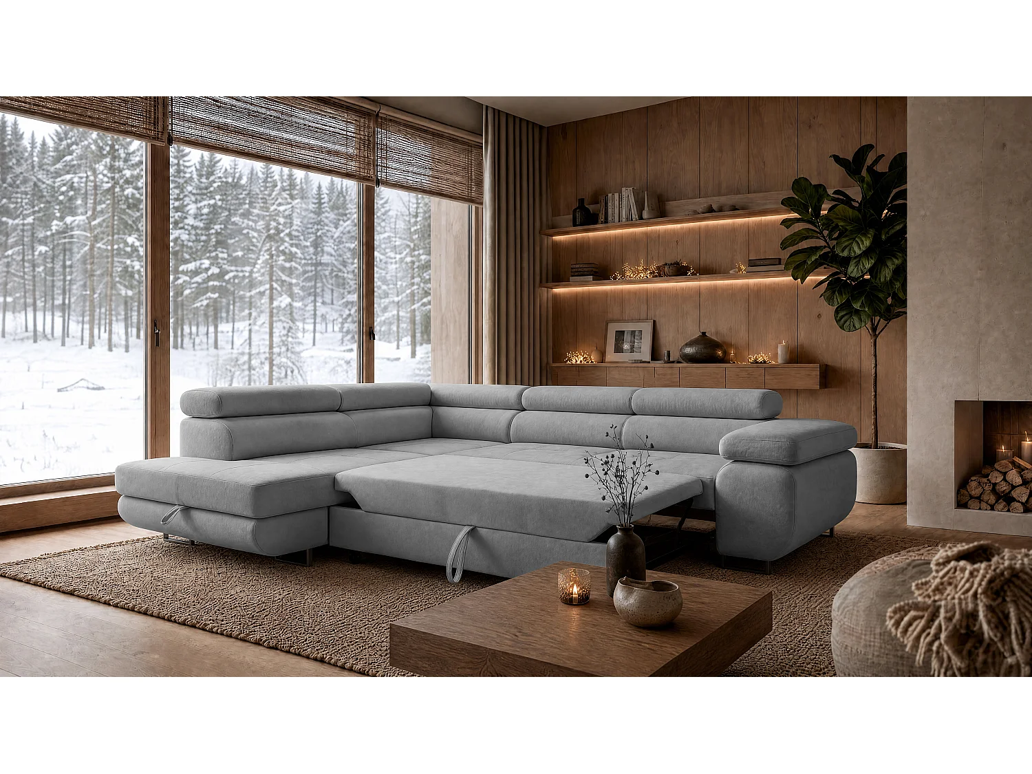 ECKSOFA Velmo mit Bettkasten und Schlaffunktion, verstellbaren Kopfstützen, in L-Form