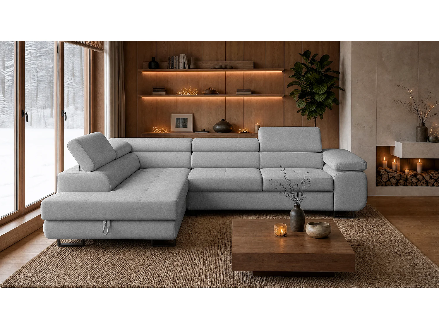 ECKSOFA Velmo mit Bettkasten und Schlaffunktion, verstellbaren Kopfstützen, in L-Form