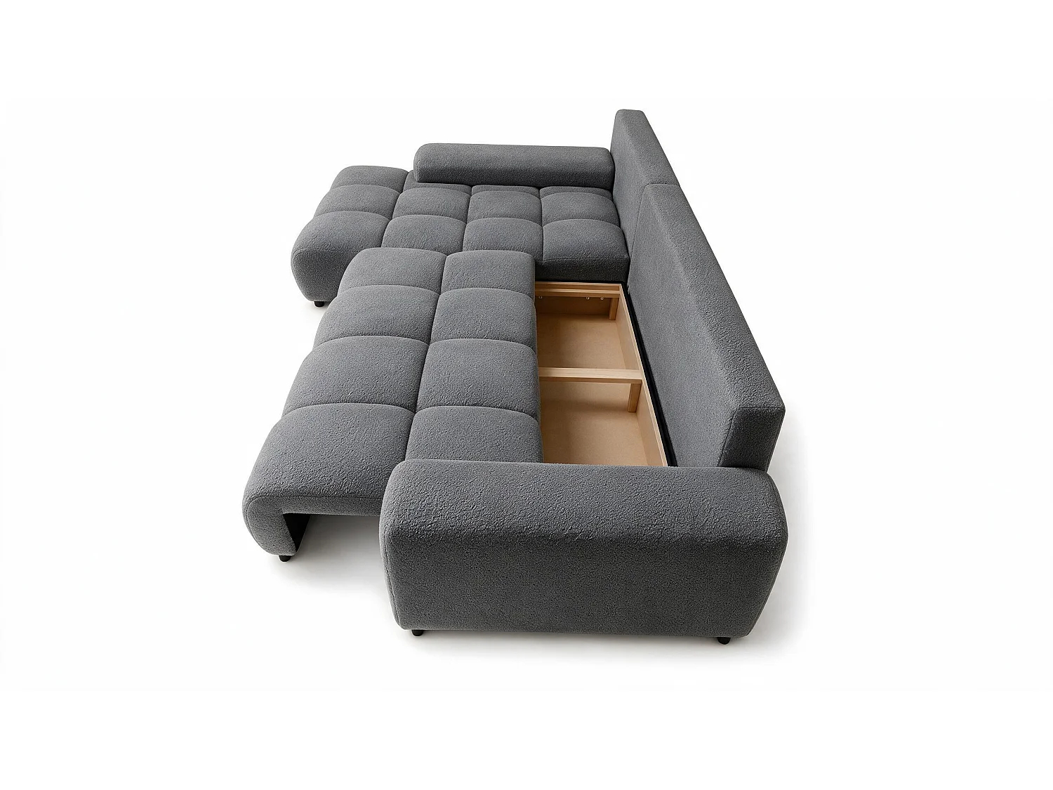 ECKSOFA Ovia mit Bettkasten und Schlaffunktion, Bouclé-Stoff in L-Form