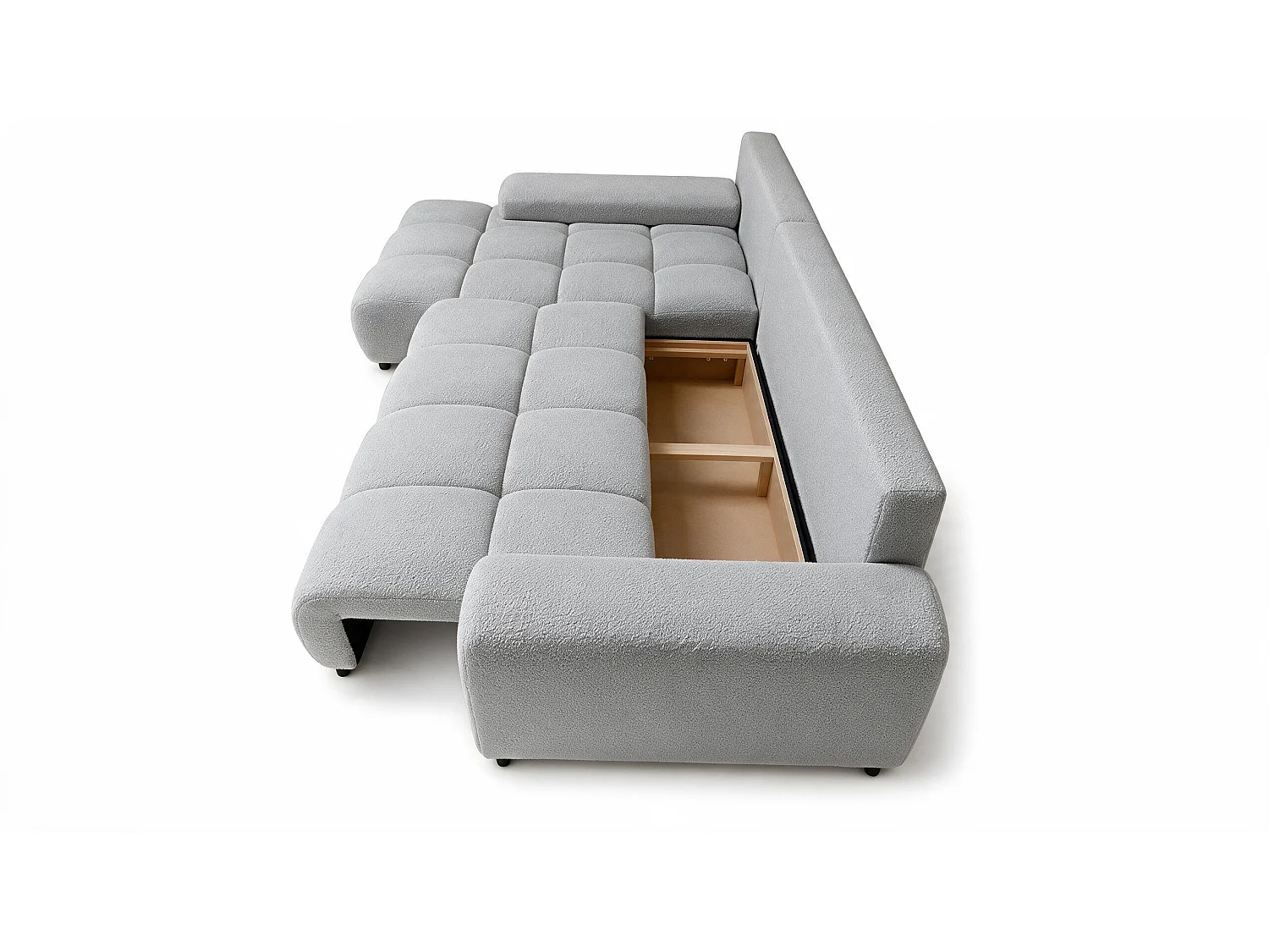 ECKSOFA Ovia mit Bettkasten und Schlaffunktion, Bouclé-Stoff in L-Form
