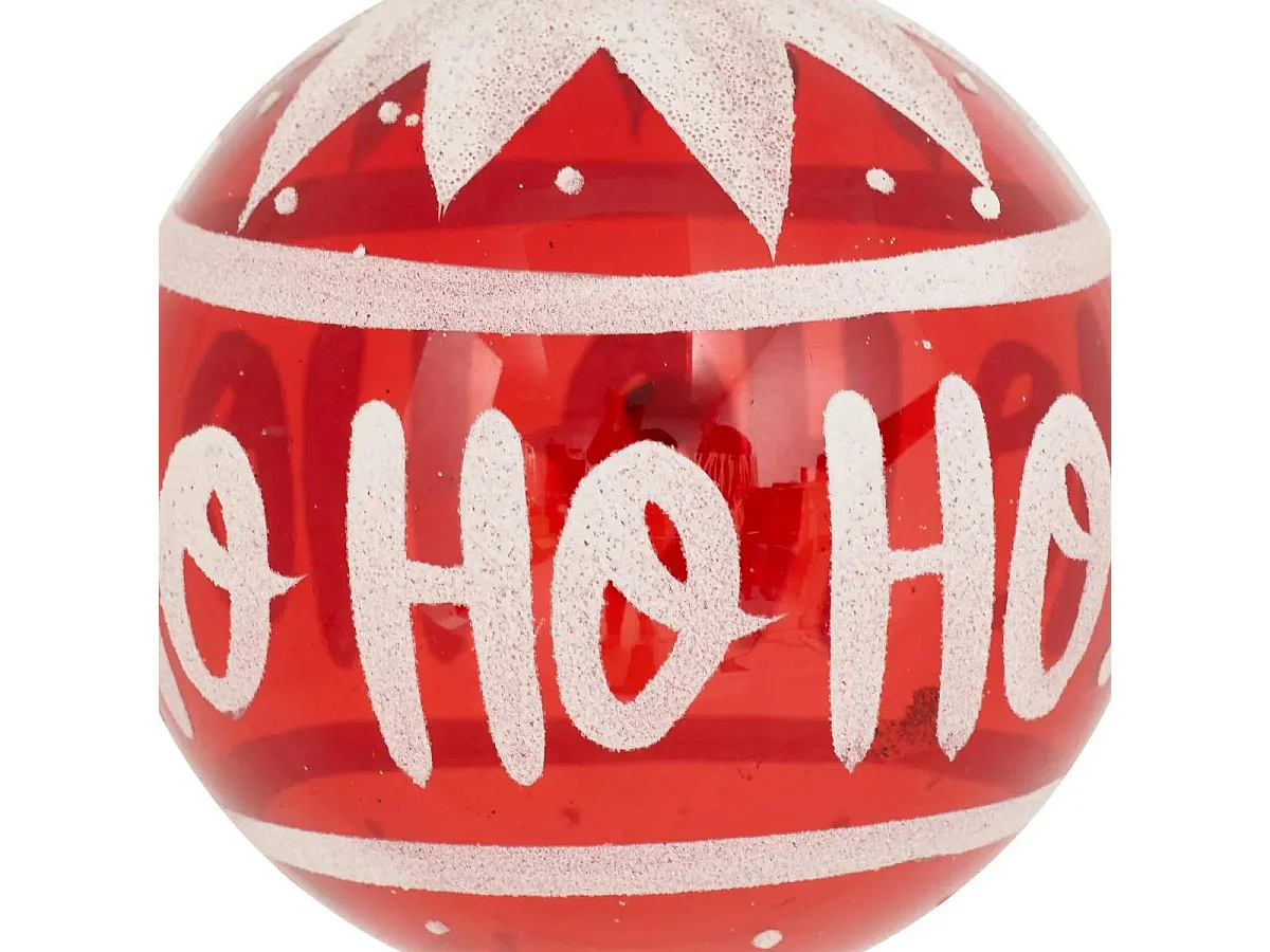 Boule de Noël en Verre "Ho Ho Ho" 9cm Rouge & Blanc