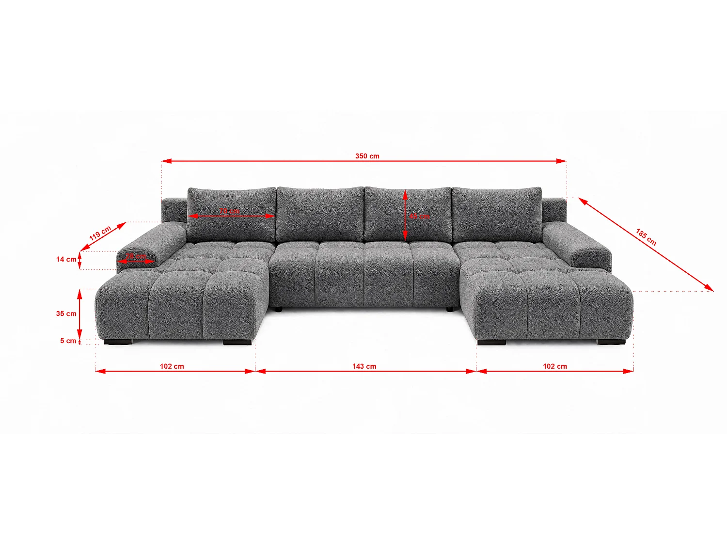 WOHNLANDSCHAFT OVIA U mit Bettkasten und Schlaffunktion, Bouclé-Stoff in U-Form
