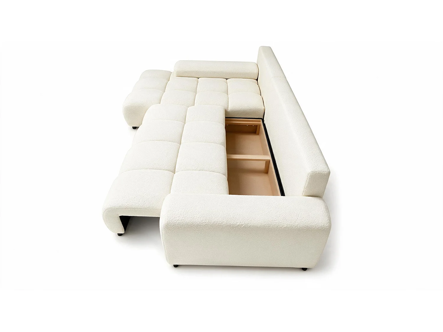 ECKSOFA Ovia mit Bettkasten und Schlaffunktion, Bouclé-Stoff in L-Form