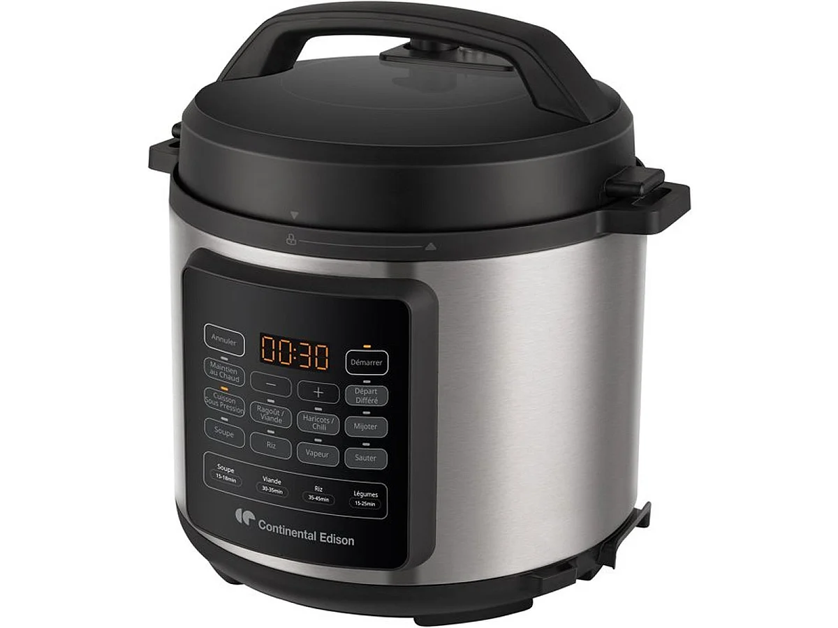 Continental Edison CEMCSP10006L 6L Elektrische Multicooker 1000W, Zwart & Roestvrij Staal
