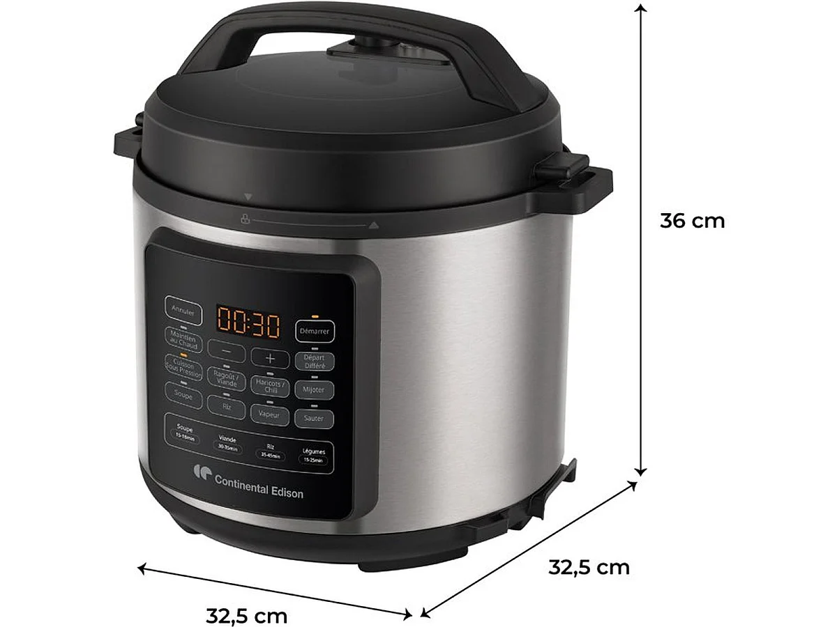 Continental Edison CEMCSP10006L 6L Elektrische Multicooker 1000W, Zwart & Roestvrij Staal