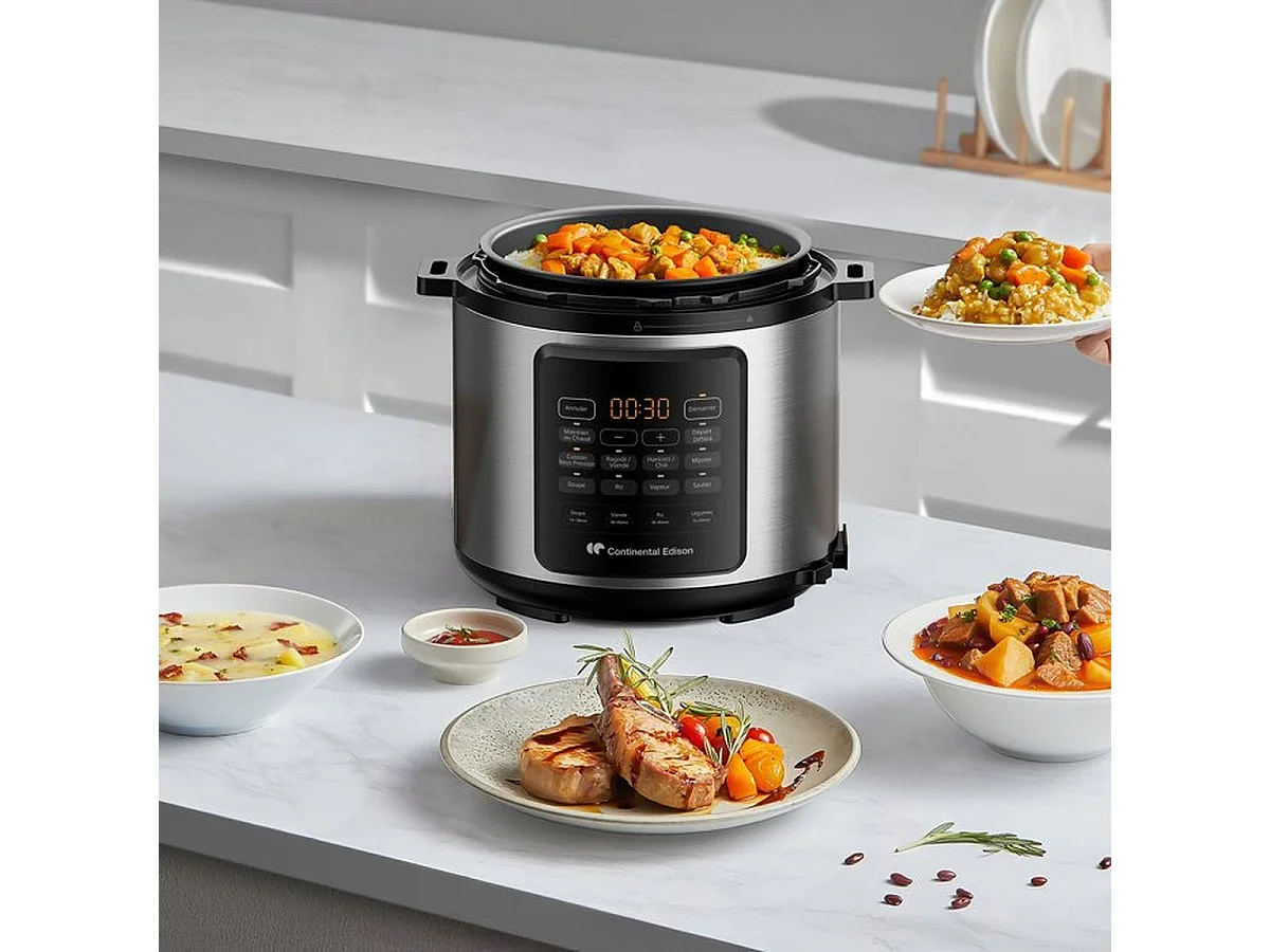 Continental Edison CEMCSP10006L 6L Elektrische Multicooker 1000W, Zwart & Roestvrij Staal