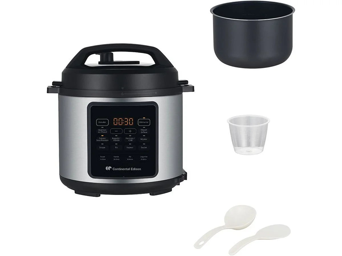 Continental Edison CEMCSP10006L 6L Elektrische Multicooker 1000W, Zwart & Roestvrij Staal