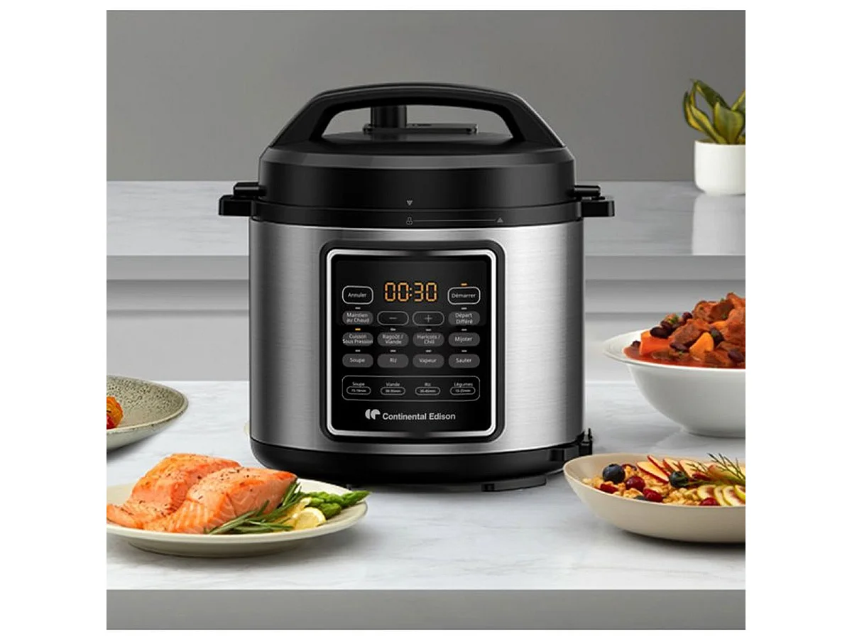 Continental Edison CEMCSP10006L 6L Elektrische Multicooker 1000W, Zwart & Roestvrij Staal