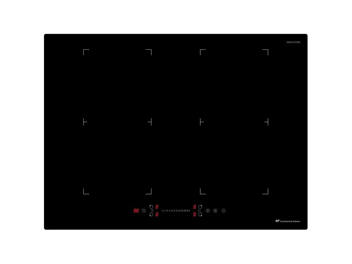 Continental Edison CETI724Z2FLEX 70cm Inductiekookplaat, 4 Zones (2 Flex), 7200W, Zwart Vitrokeramiek