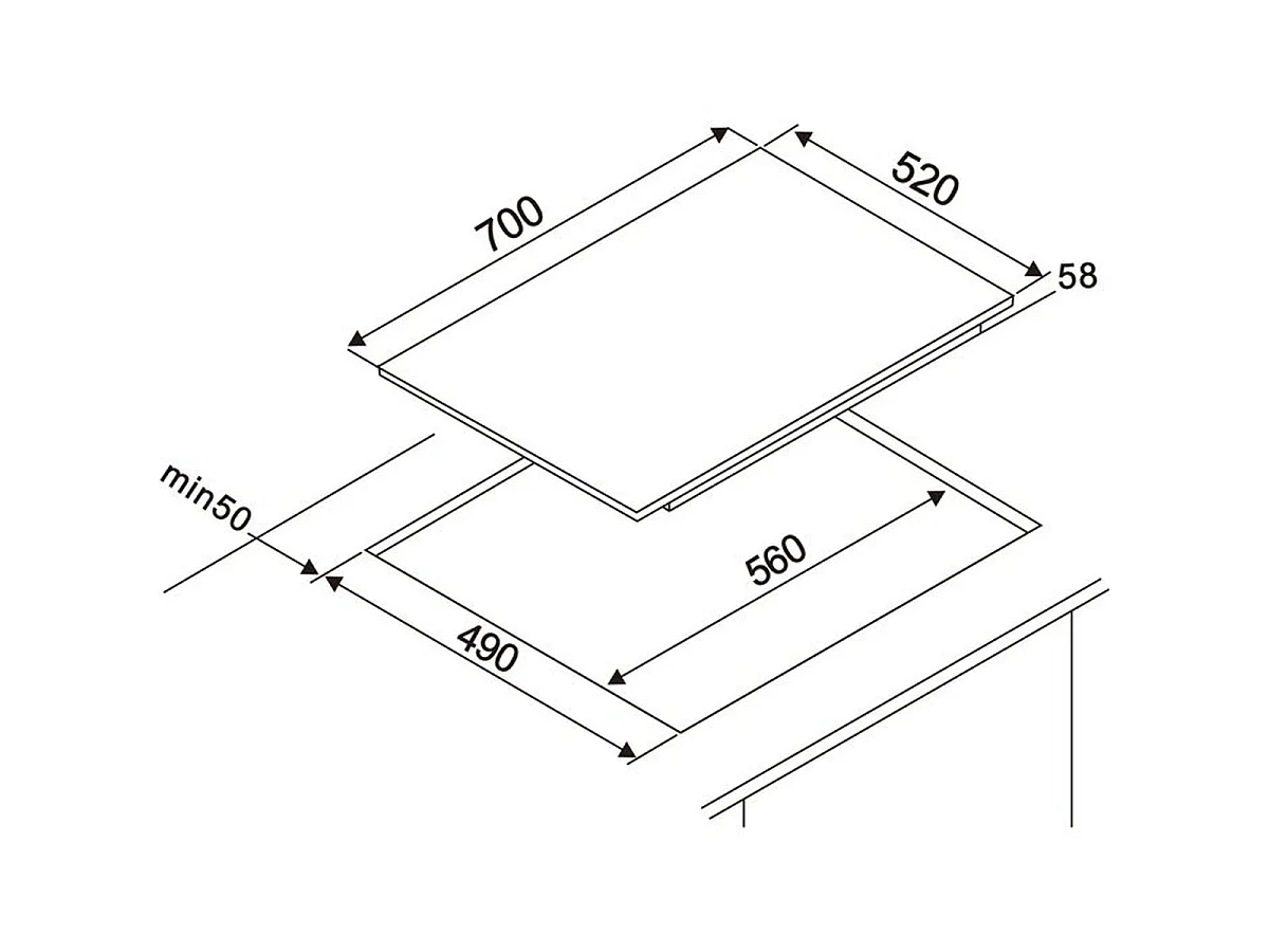 Continental Edison CETI724Z2FLEX 70cm Inductiekookplaat, 4 Zones (2 Flex), 7200W, Zwart Vitrokeramiek