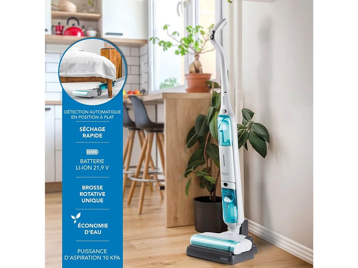 Aspirateur balai laveur sans fil DOMO DO253SW - 10 000 Pa, autonomie ~35 min