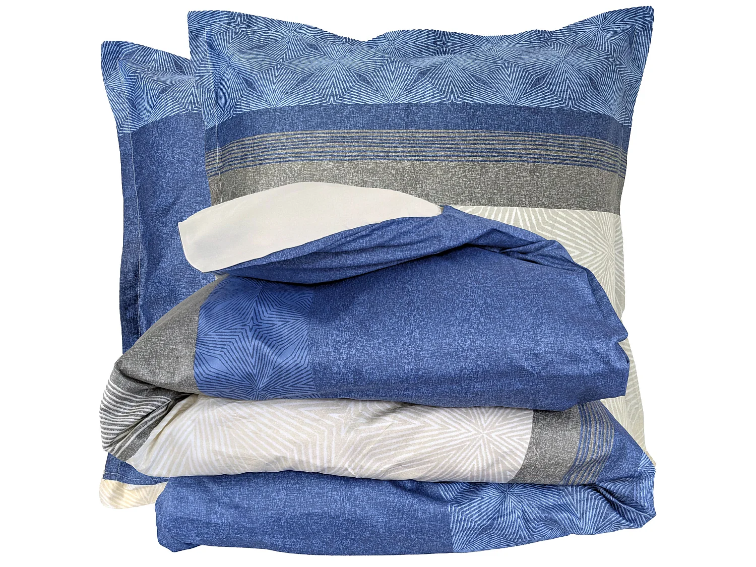 Parure de lit 240x220 cm 65x65 cm satin de coton TIAGO bleu Indigo