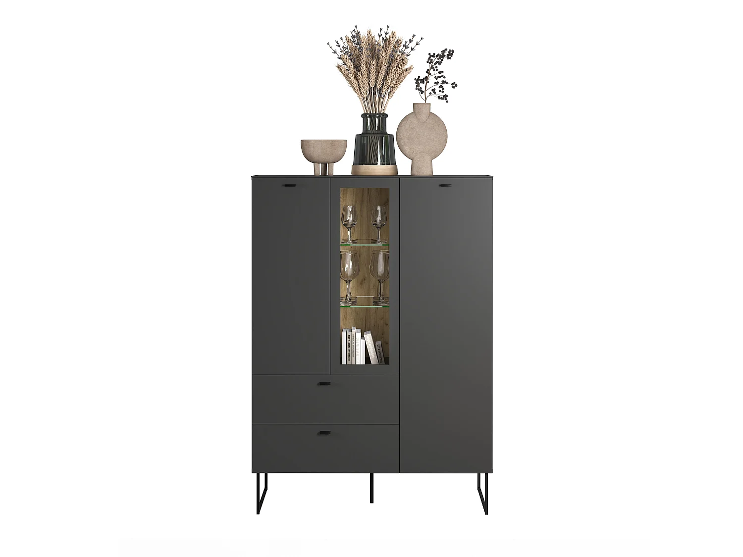 Buffet haut 2 portes, 2 tiroirs et 1 niche ouverte L100 cm - VELA