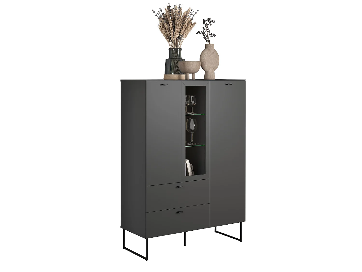 Buffet haut 2 portes, 2 tiroirs et 1 niche ouverte L100 cm - VELA