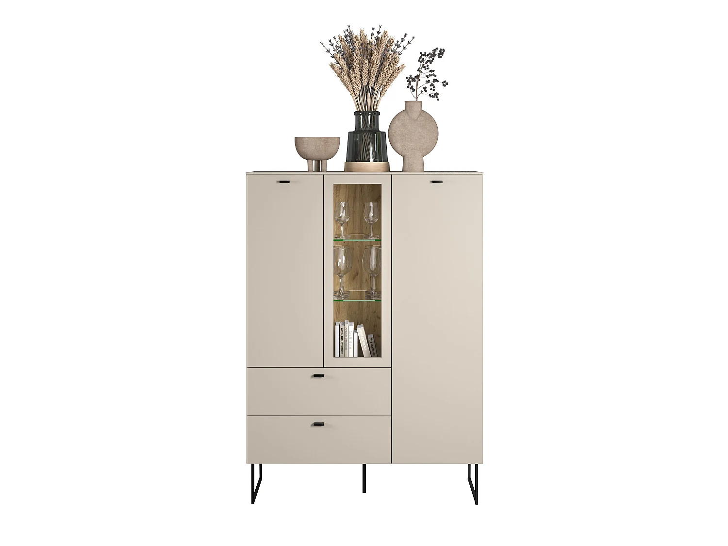 Highboard mit 2 Türen, 2 Schubladen und 1 offenem Fach B100 cm - VELA