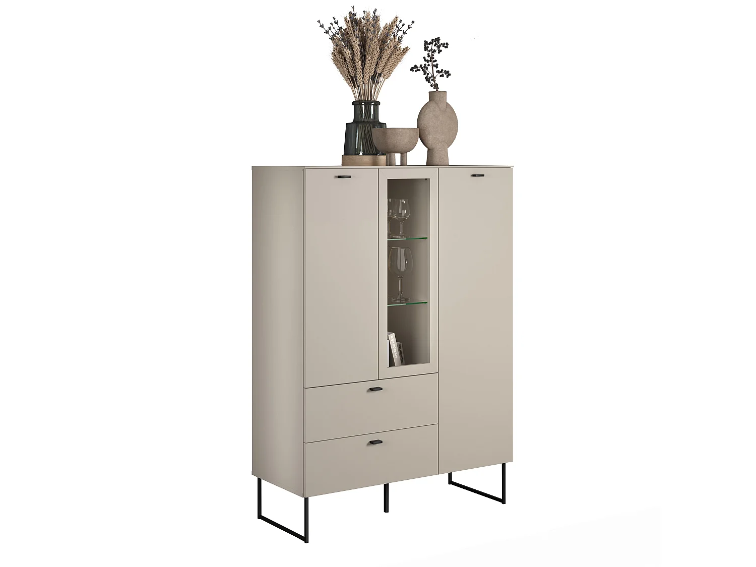 Highboard mit 2 Türen, 2 Schubladen und 1 offenem Fach B100 cm - VELA