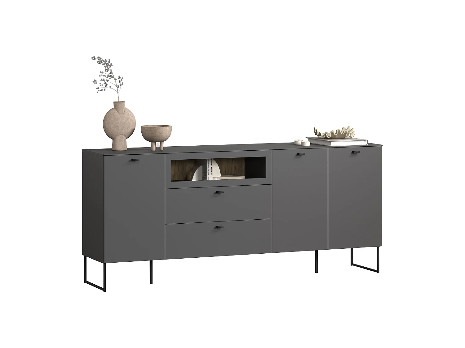 Buffet 3 portes, 2 tiroirs et 1 niche ouverte L191 cm - VELA