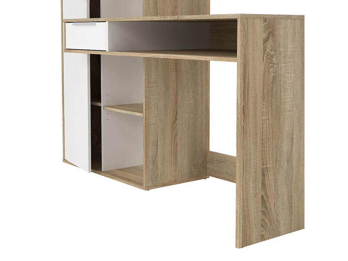 Schreibtisch mit 1 Schublade, 1 Tür, 5 Fächer Eiche Dekor und weiß B162,8 cm – FUNCTION