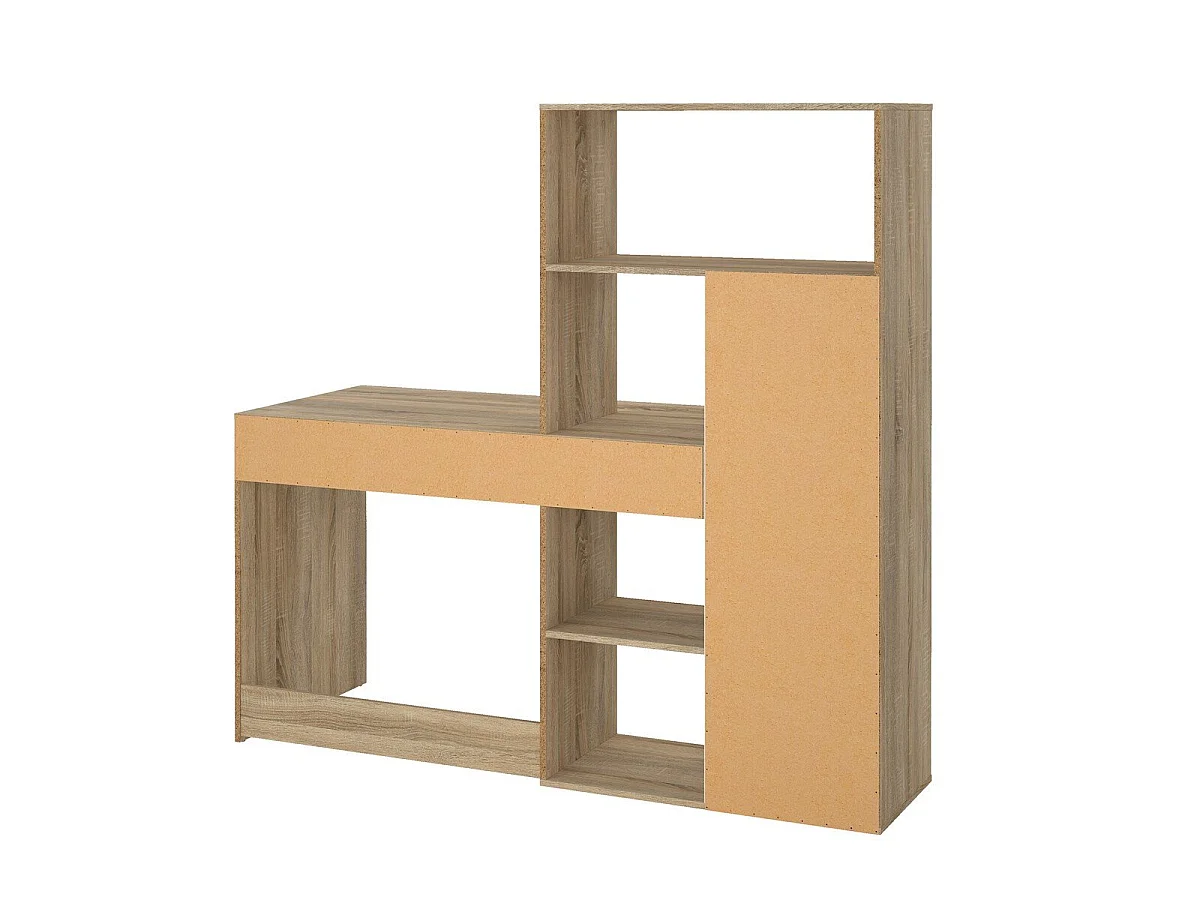 Schreibtisch mit 1 Schublade, 1 Tür, 5 Fächer Eiche Dekor und weiß B162,8 cm – FUNCTION
